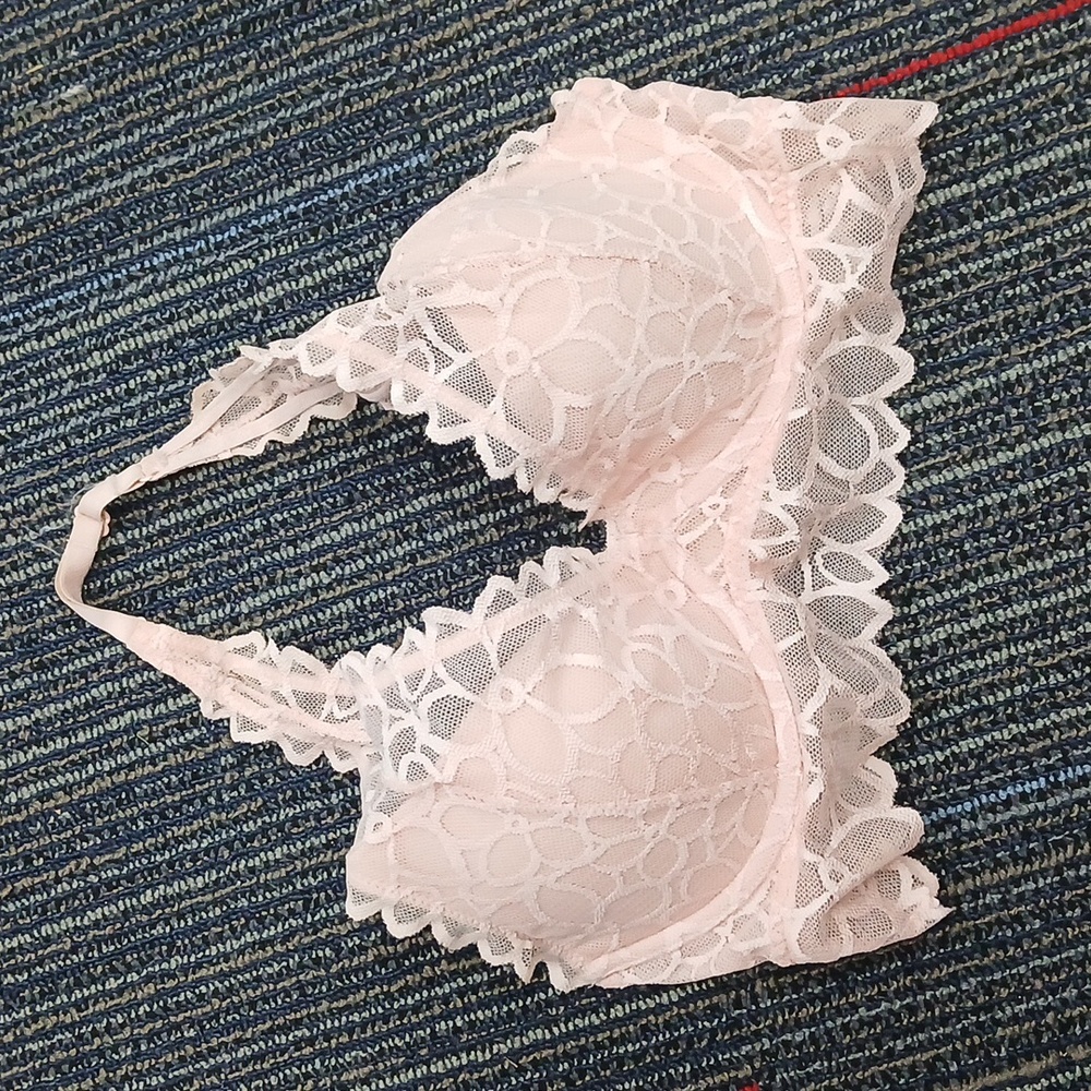 Pink Victoria’s Secret White Lace Halter Top Bra Bralette Small AA-C - Picture 2 of 7